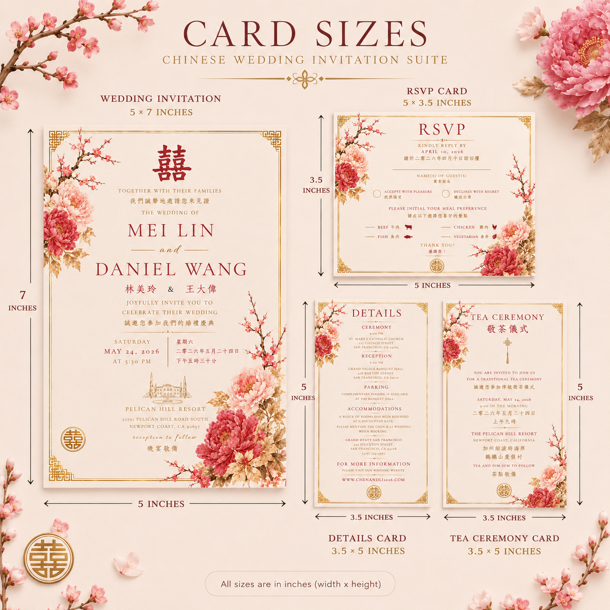 Card sizes for all four suite templates
