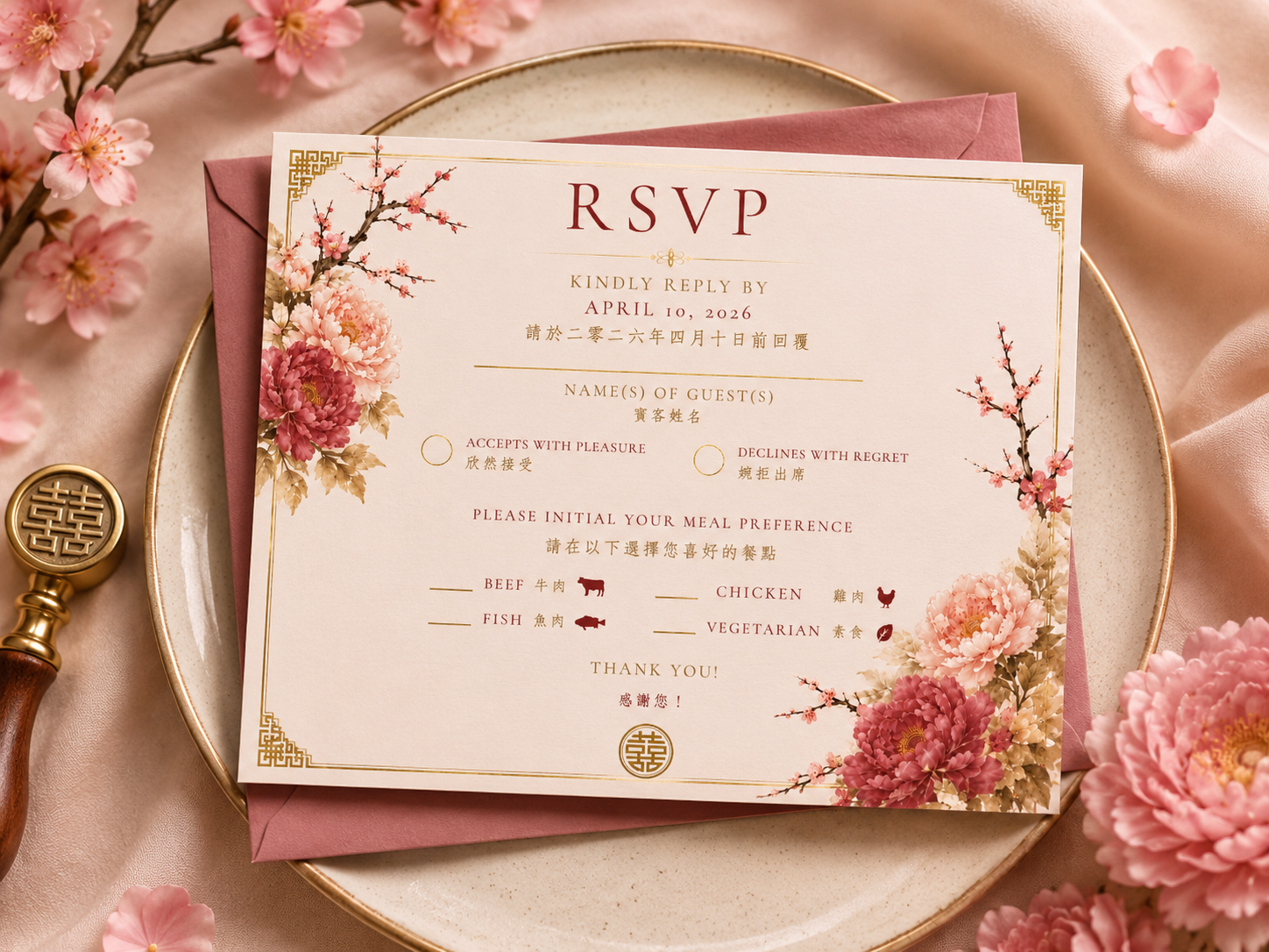 Blush pink RSVP card mockup