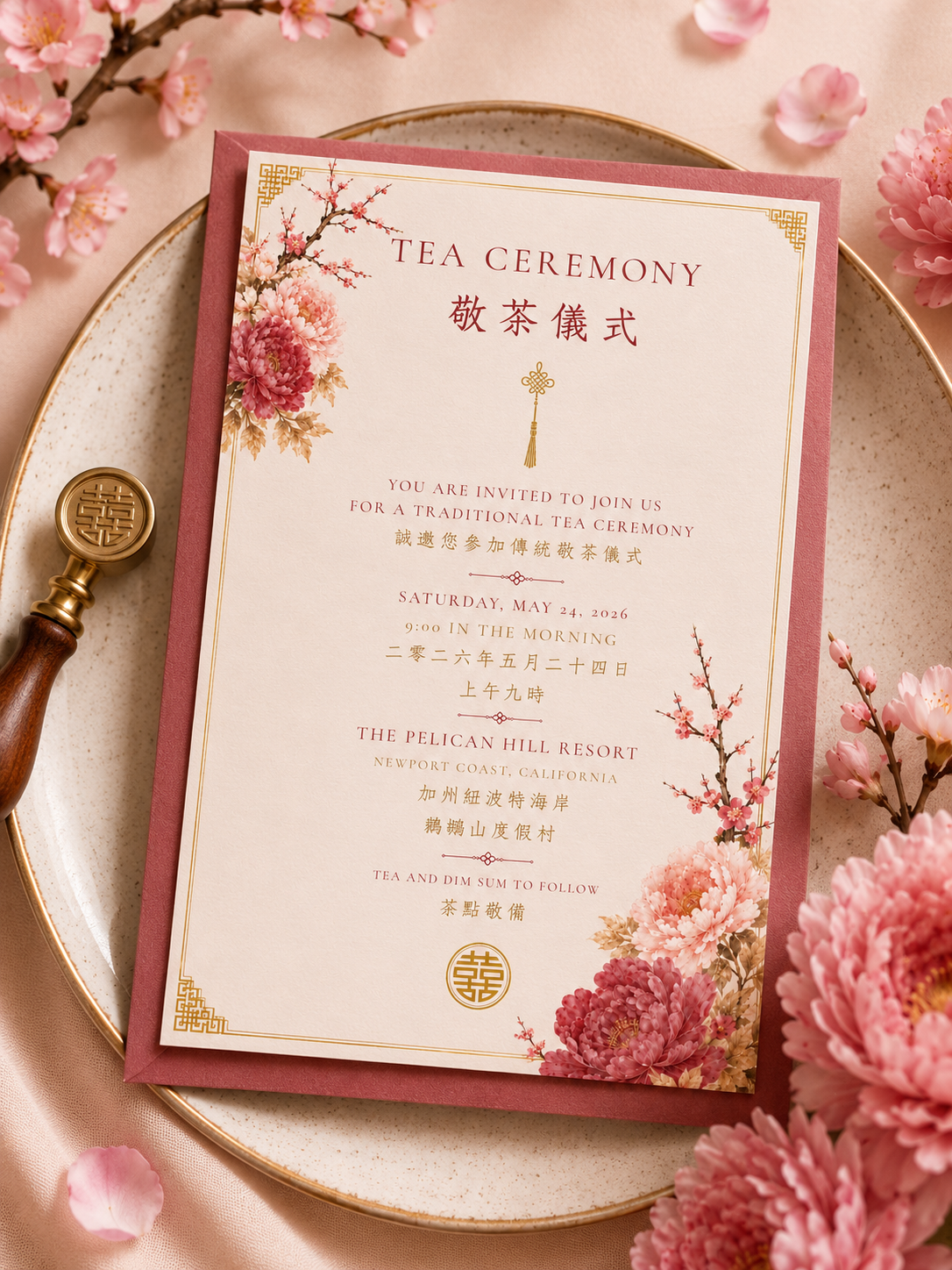 Blush pink tea ceremony card mockup