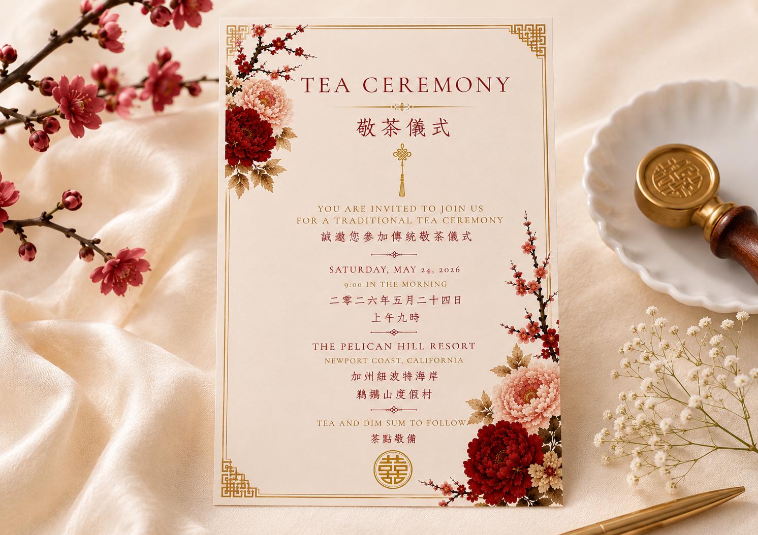 Classic Red tea ceremony card mockup