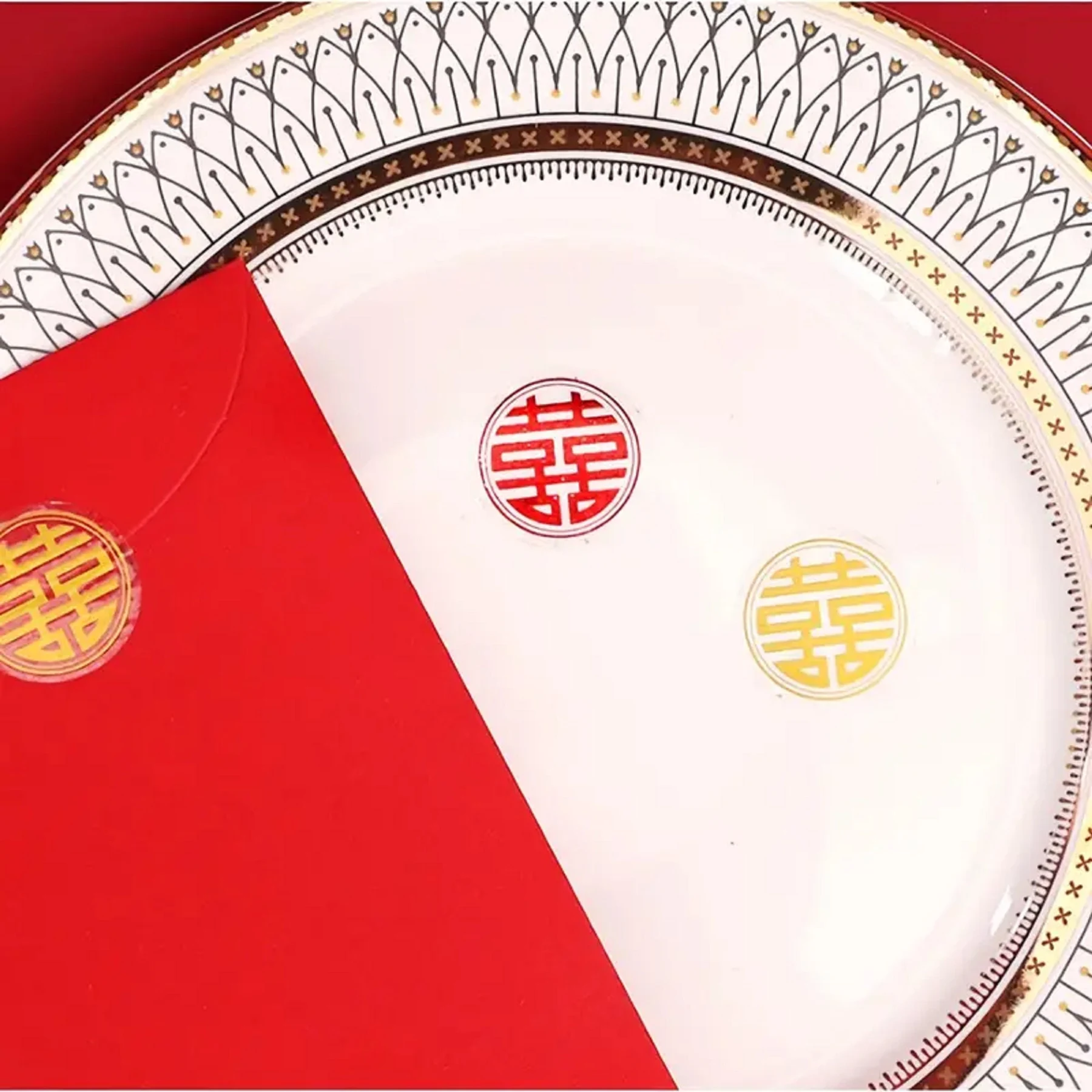 Gold & Red Double Happiness Stickers — 49 Pieces