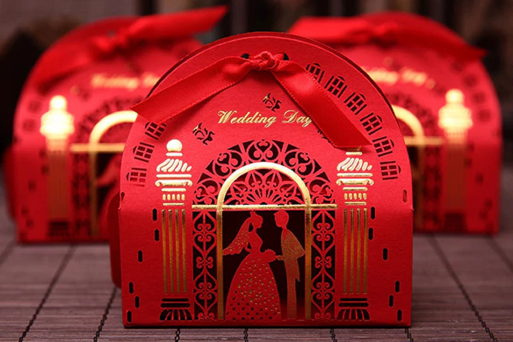 Red Castle Bride & Groom Wedding Favor Boxes