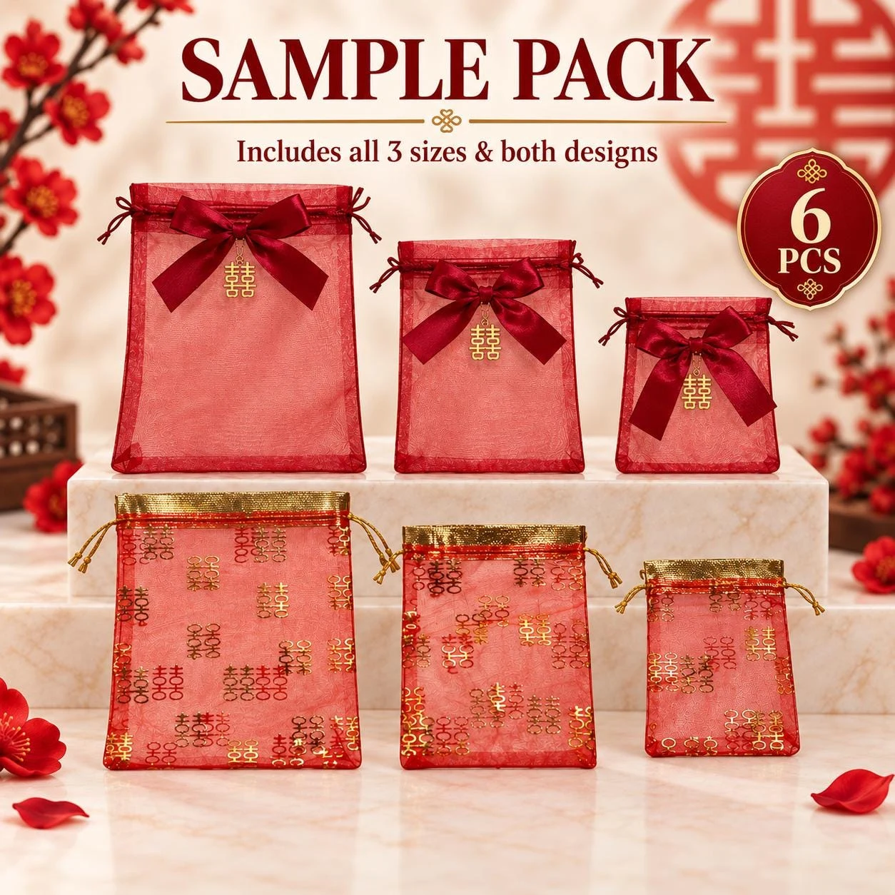 Chinese Wedding Favor Bags — Six-Piece Sample Pack