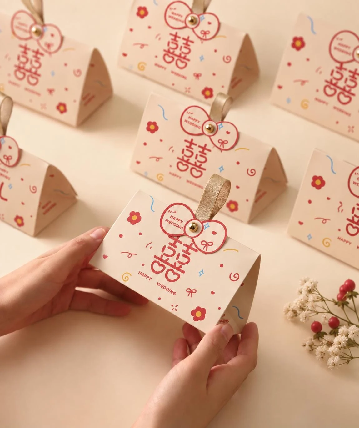 Floral Double Happiness Wedding Favor Boxes