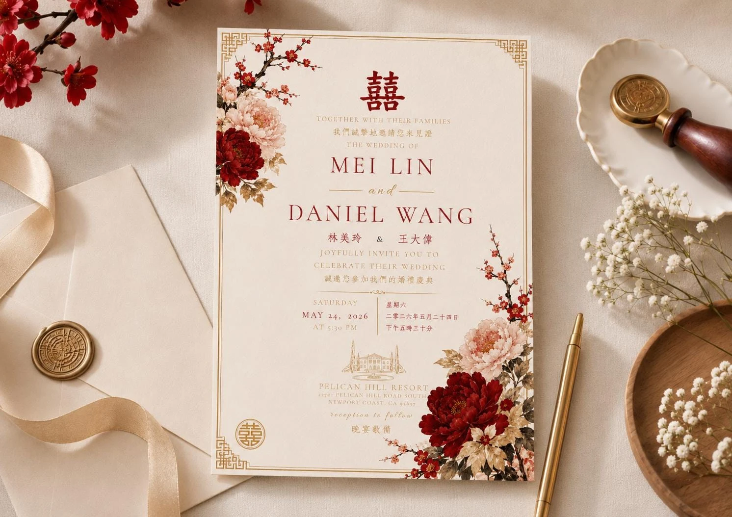 Classic Red Chinese Wedding Invitation