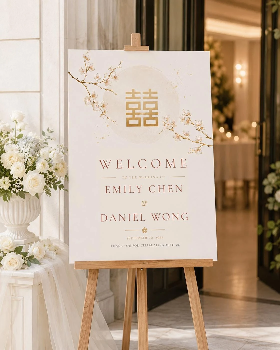 Gold Cherry Blossom Wedding Welcome Sign