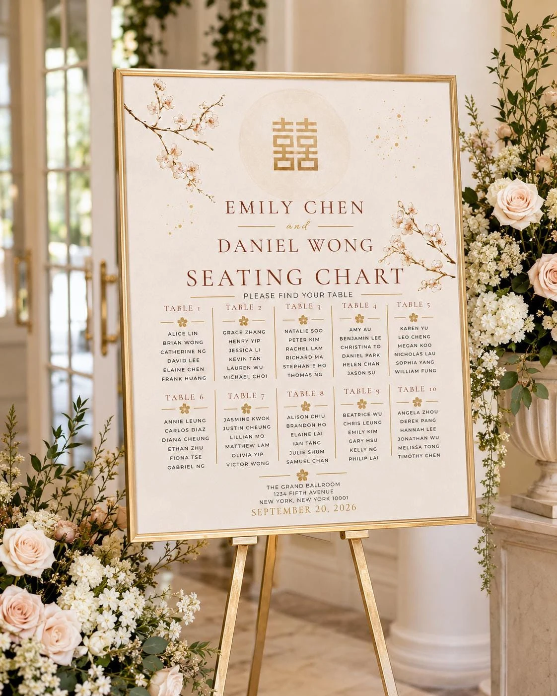 Gold Cherry Blossom Wedding Seating Chart