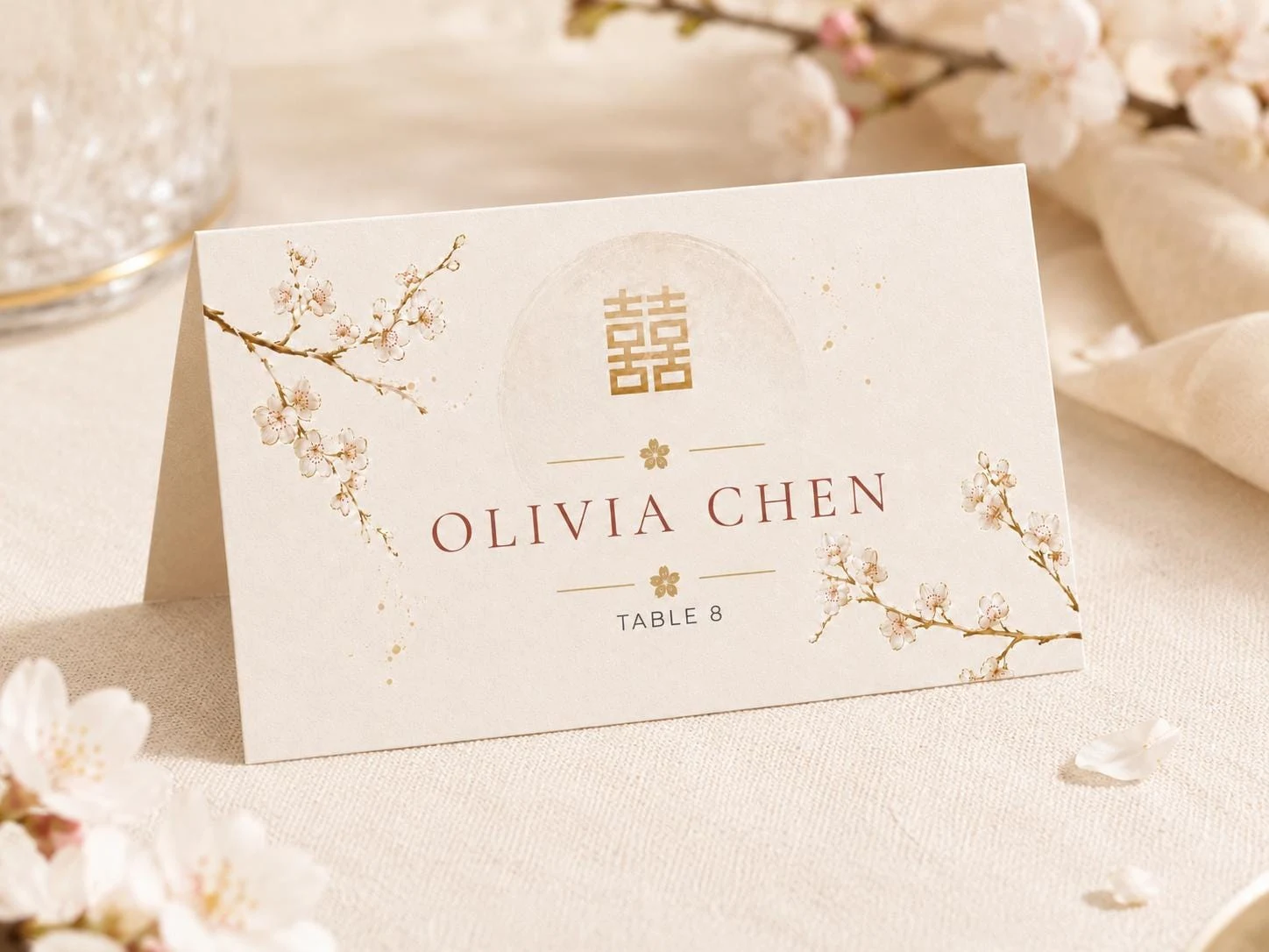 Gold Cherry Blossom Wedding Place Cards
