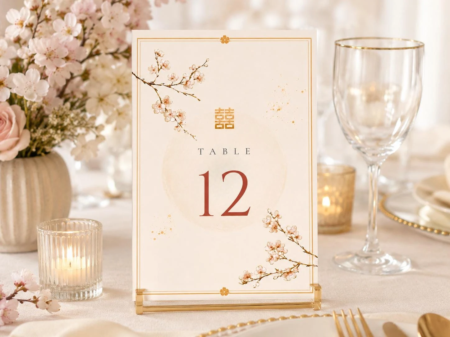 Gold Cherry Blossom Wedding Table Numbers