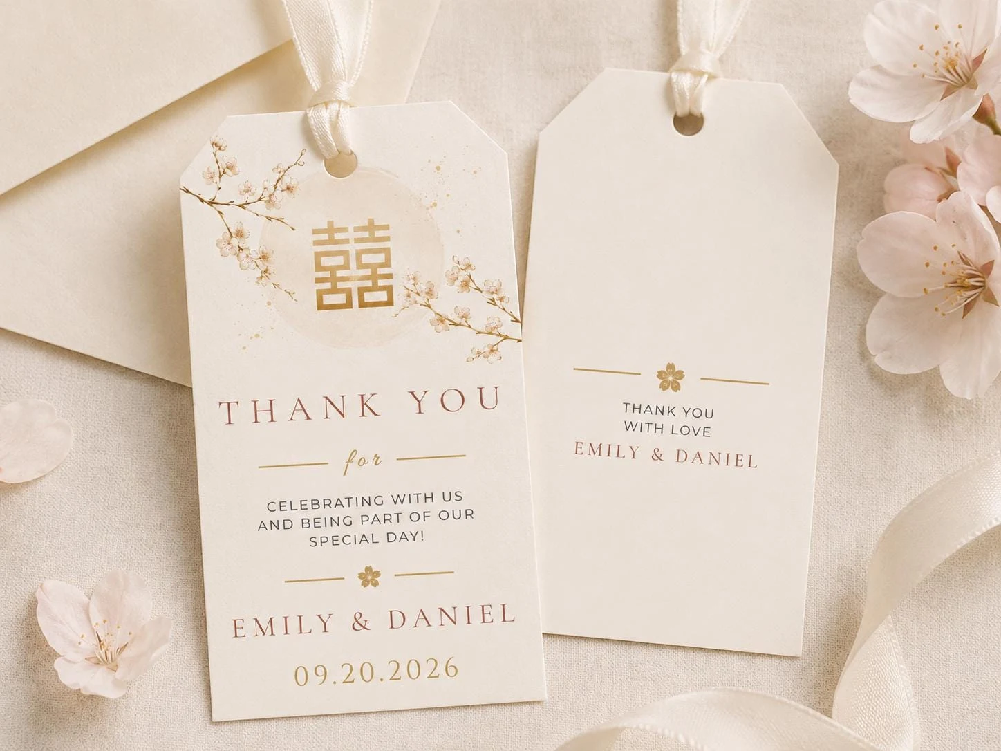 Gold Cherry Blossom Wedding Thank You Tag