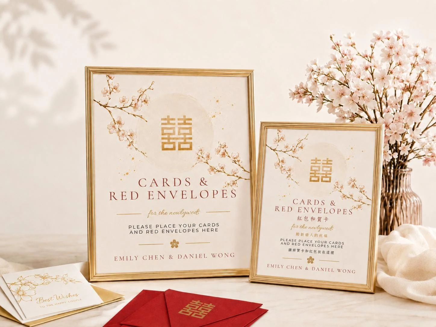 Gold Cherry Blossom Cards & Red Envelopes Sign
