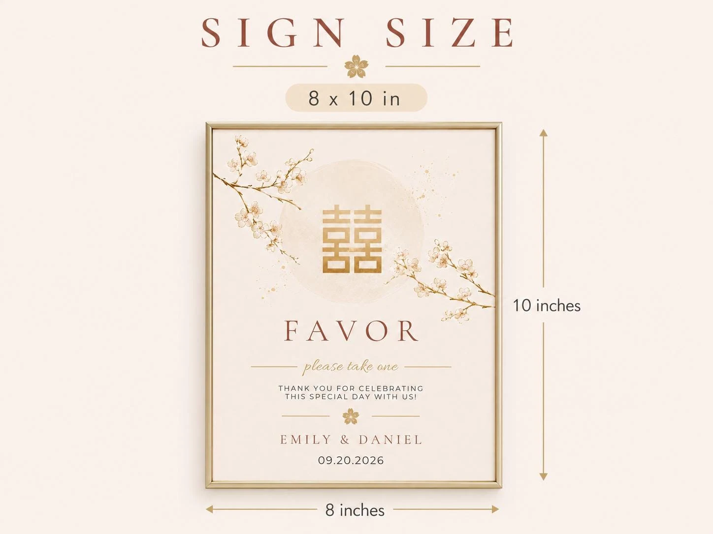 Gold Cherry Blossom Wedding Favor Sign