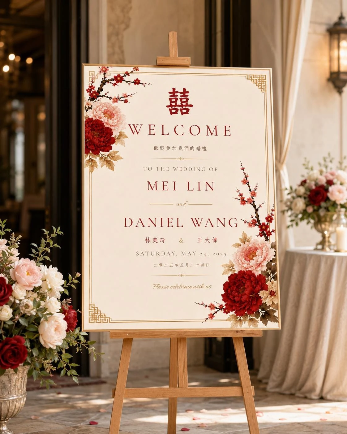Classic Red Chinese Wedding Welcome Sign