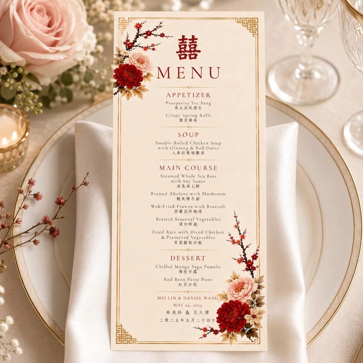 Classic Red Bilingual Chinese Wedding Menu