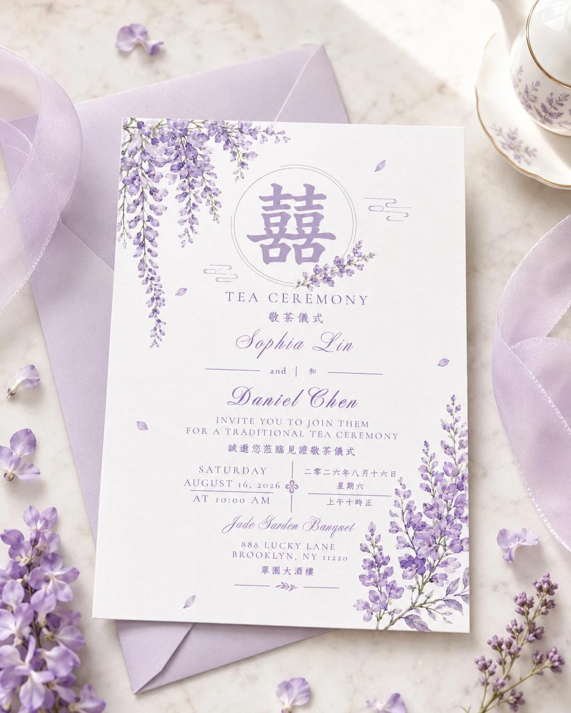Lavender Wisteria Chinese Tea Ceremony Card