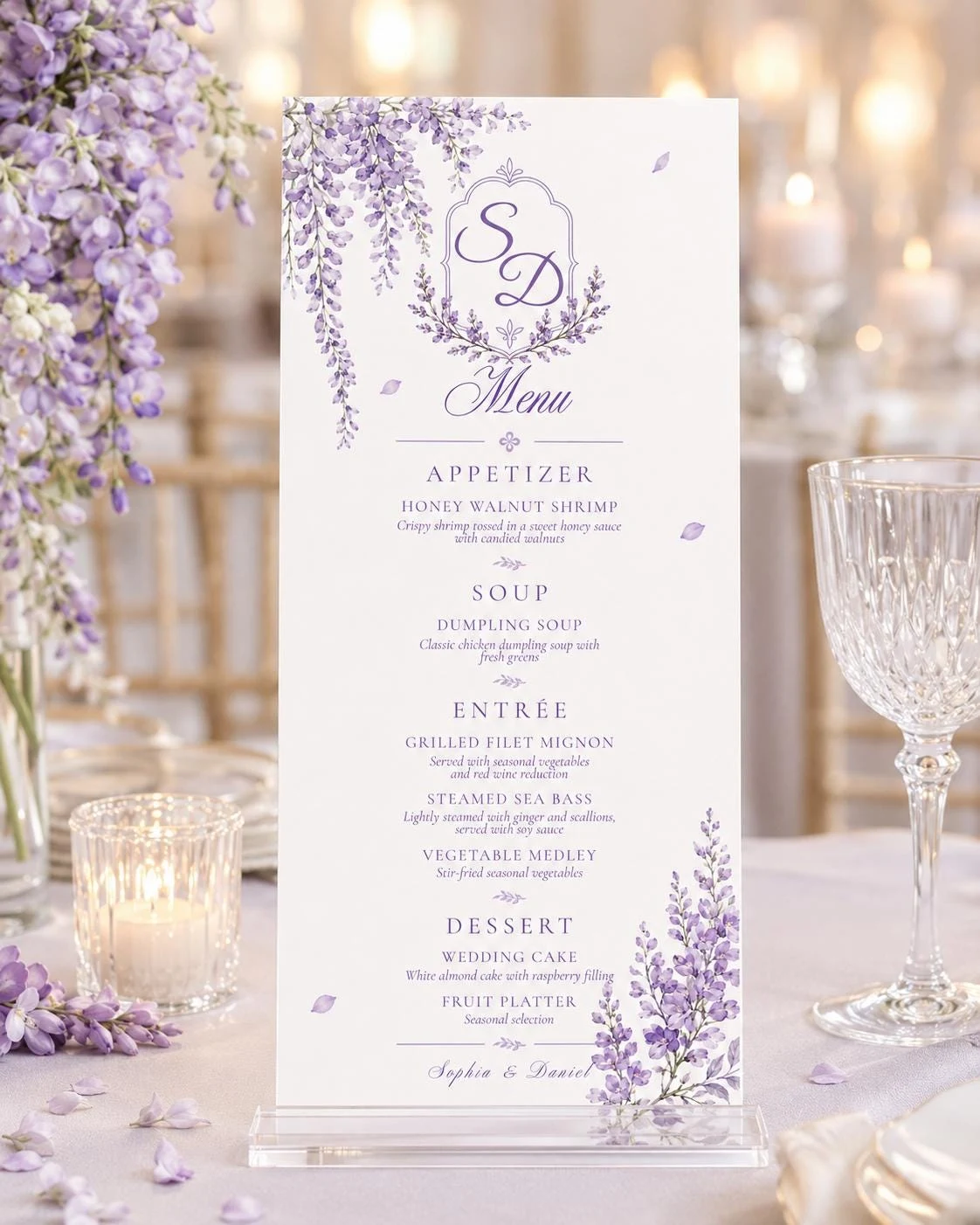 Lavender Wisteria Wedding Menu — English Only