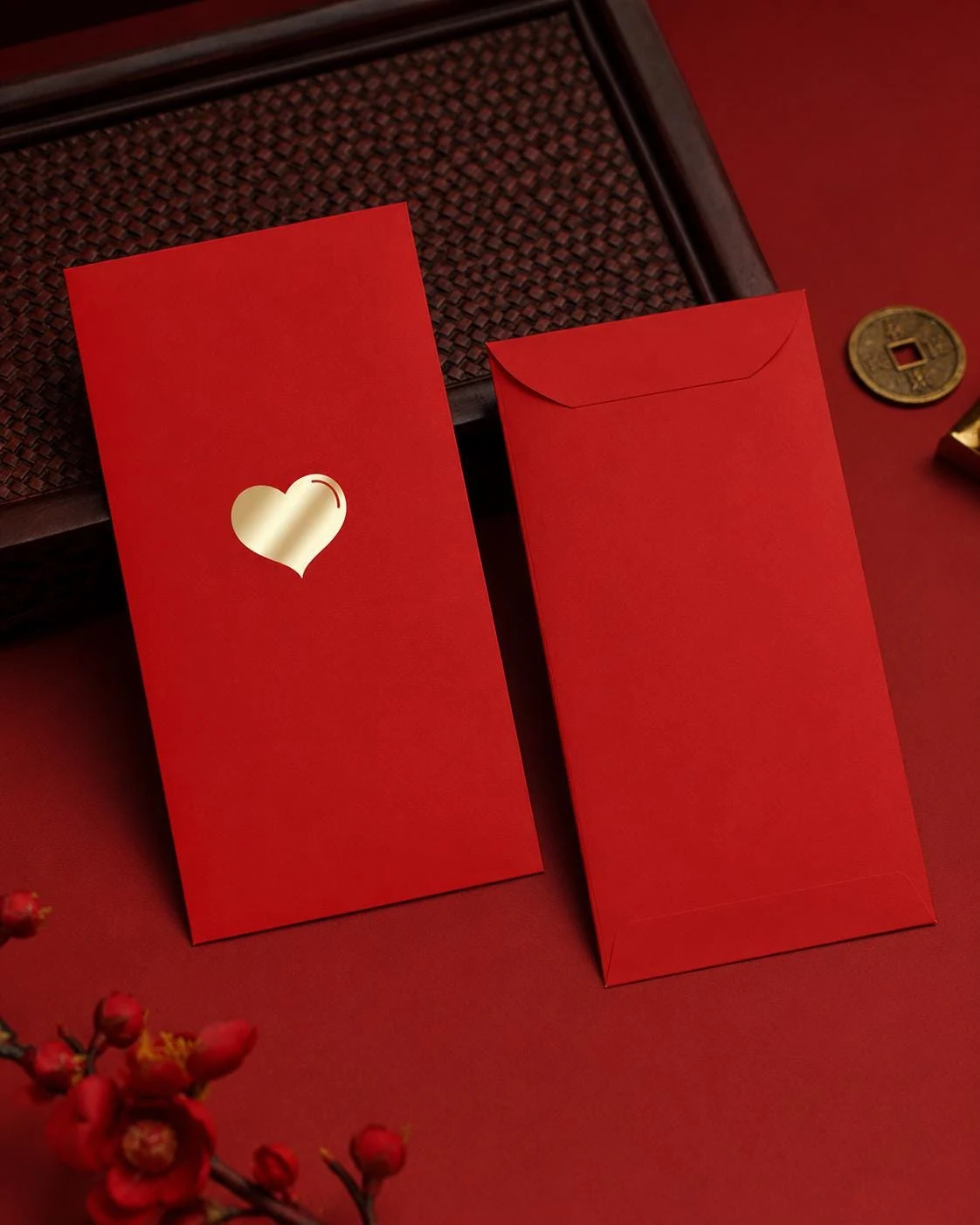 Gold Heart Chinese Red Envelopes