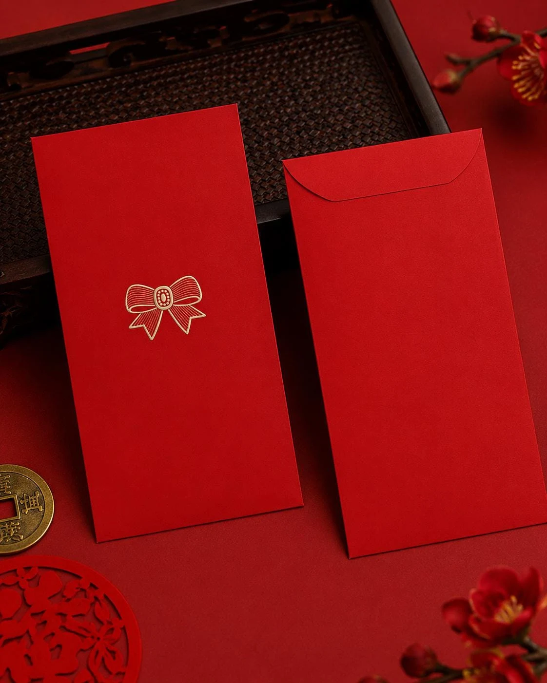 Gold Ribbon Bow Chinese Red Envelopes