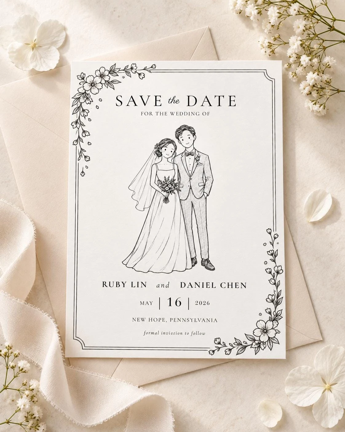 Bride & Groom Line Art Save the Date