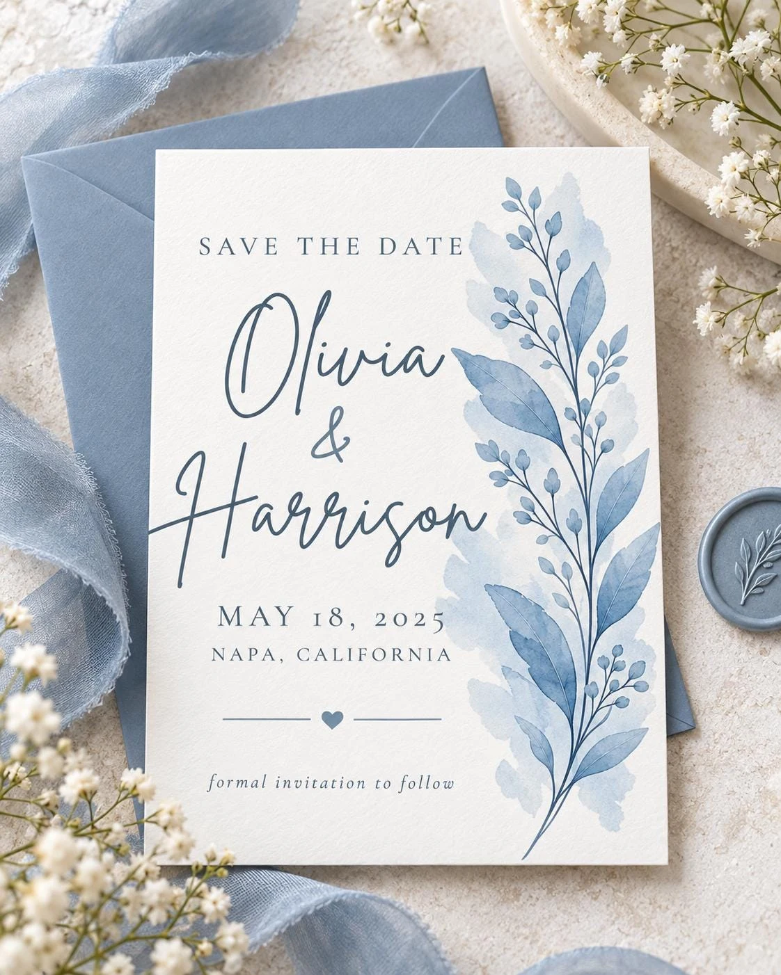 Dusty Blue Eucalyptus Save the Date