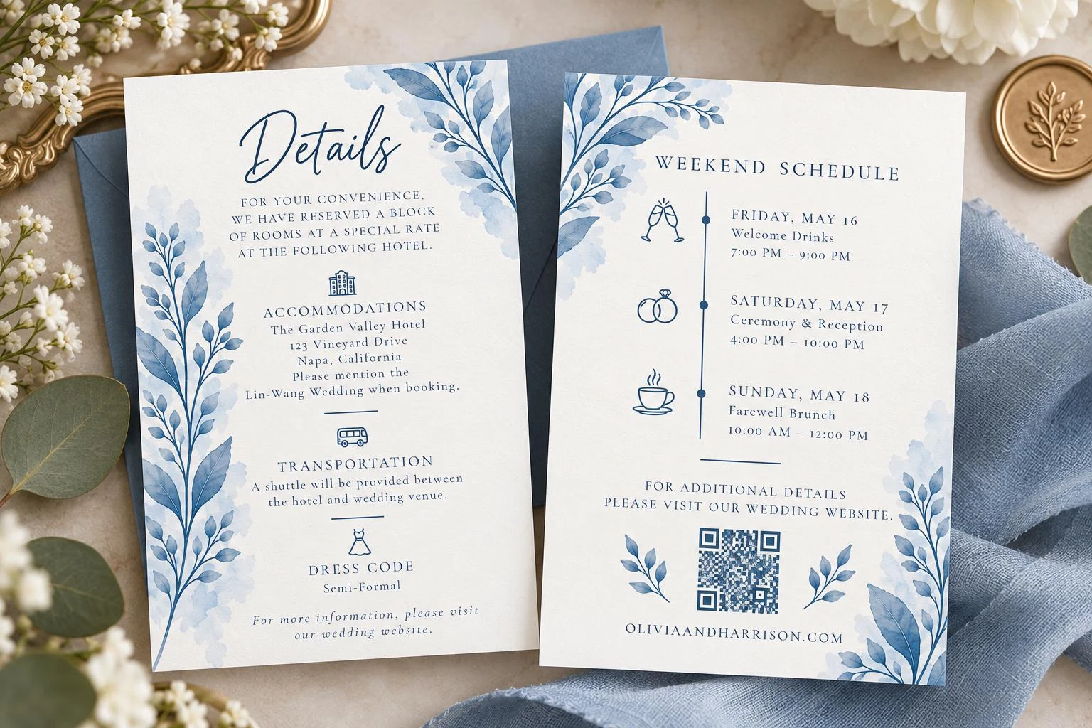 Dusty Blue Watercolor Eucalyptus Details Card