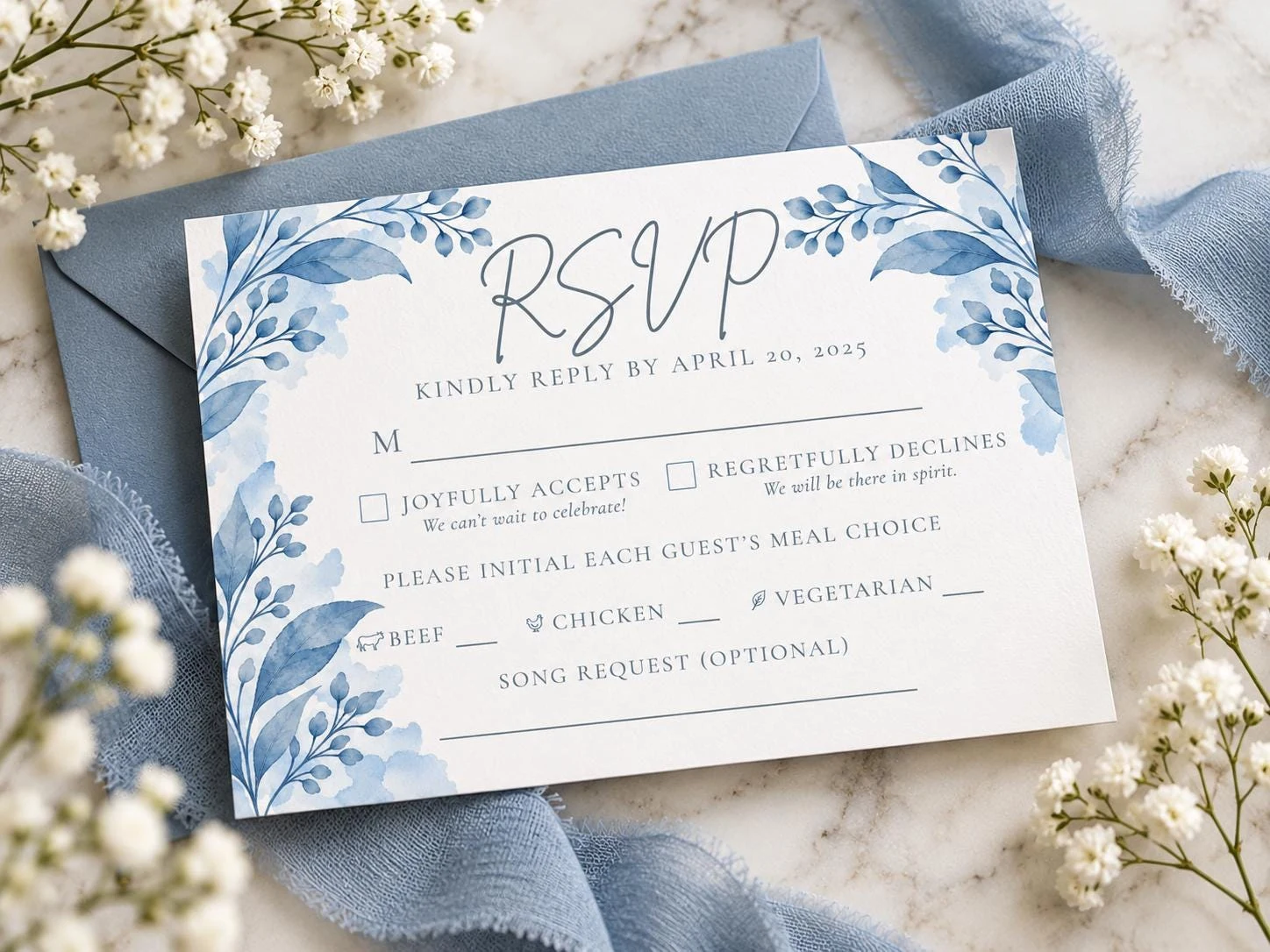 Dusty Blue Eucalyptus Wedding RSVP Card