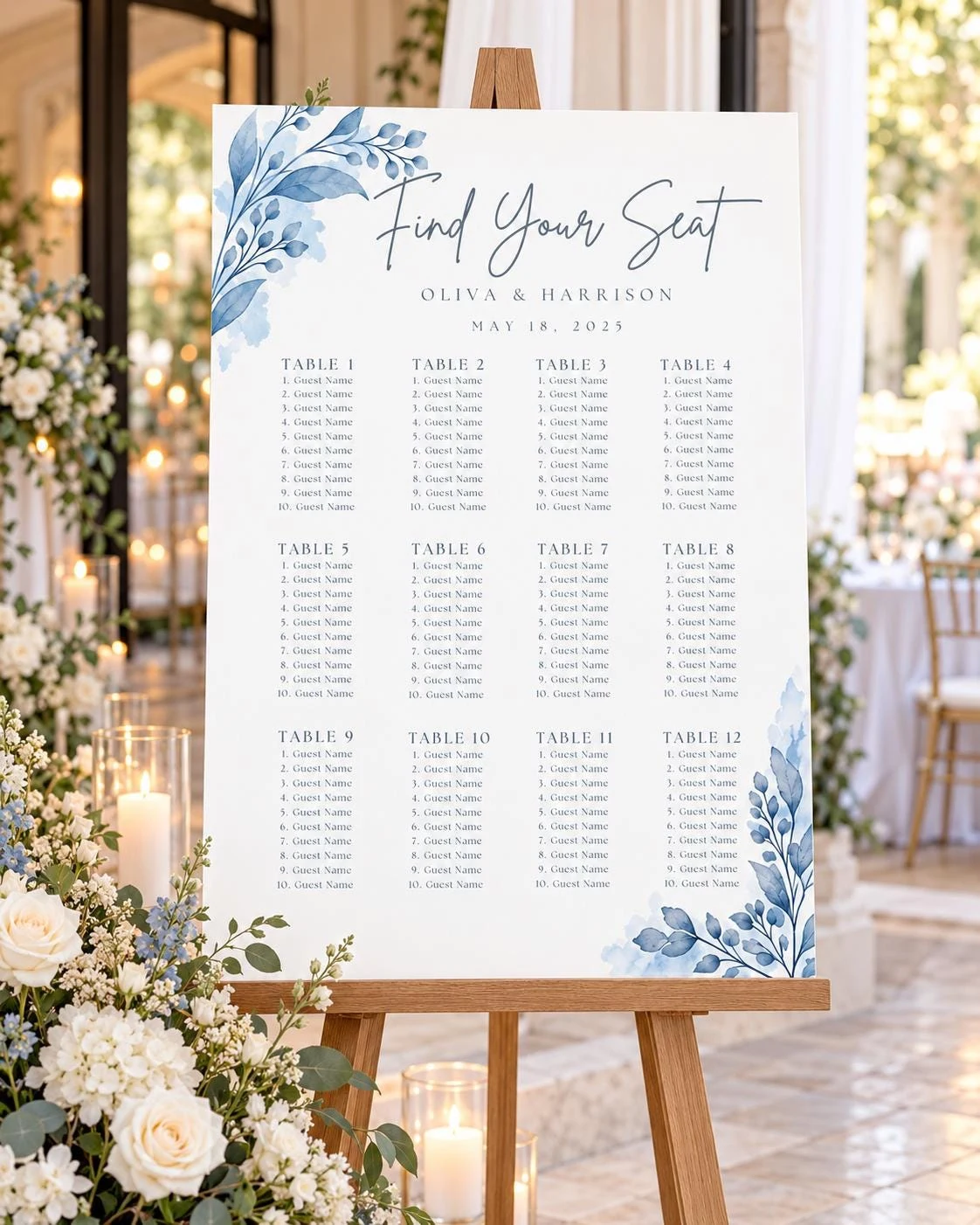 Dusty Blue Eucalyptus Wedding Seating Chart