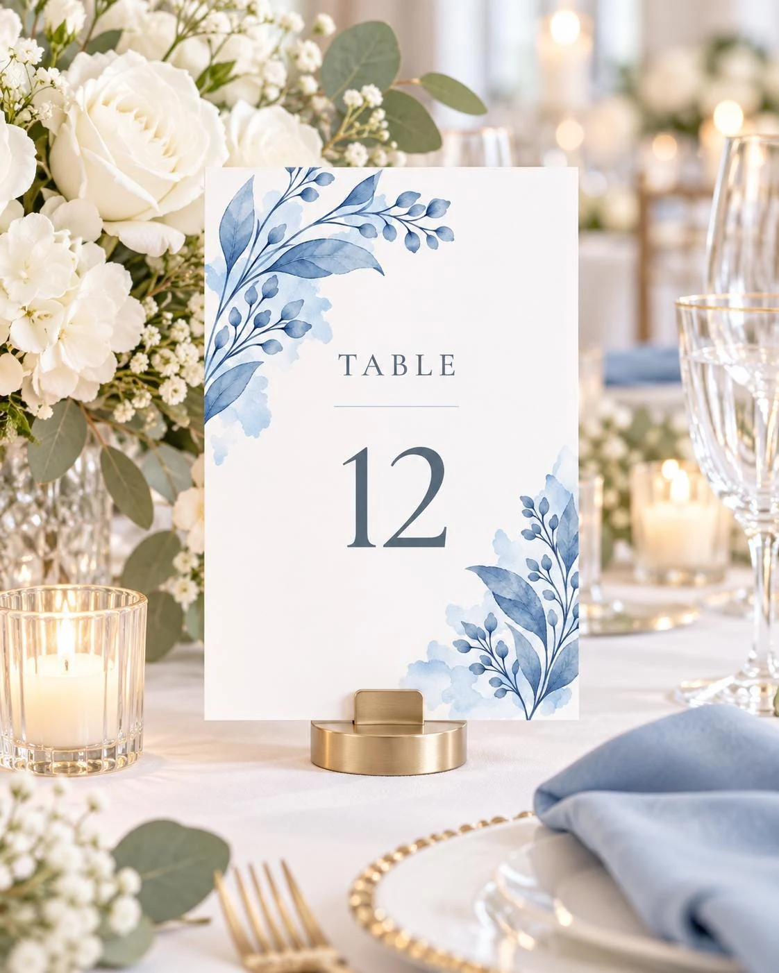 Dusty Blue Eucalyptus Wedding Table Numbers