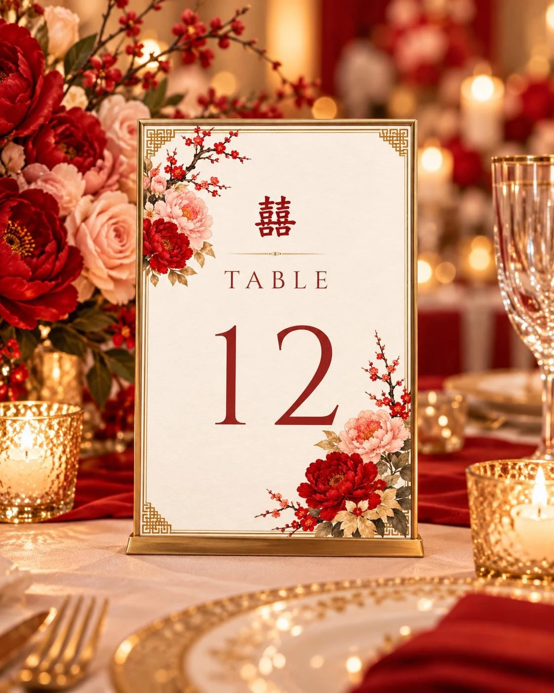 Classic Red Chinese Wedding Table Numbers