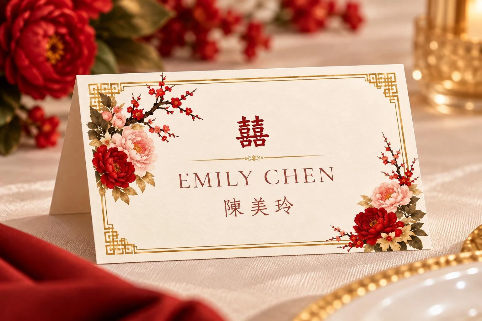 Classic Red Chinese Wedding Place Cards